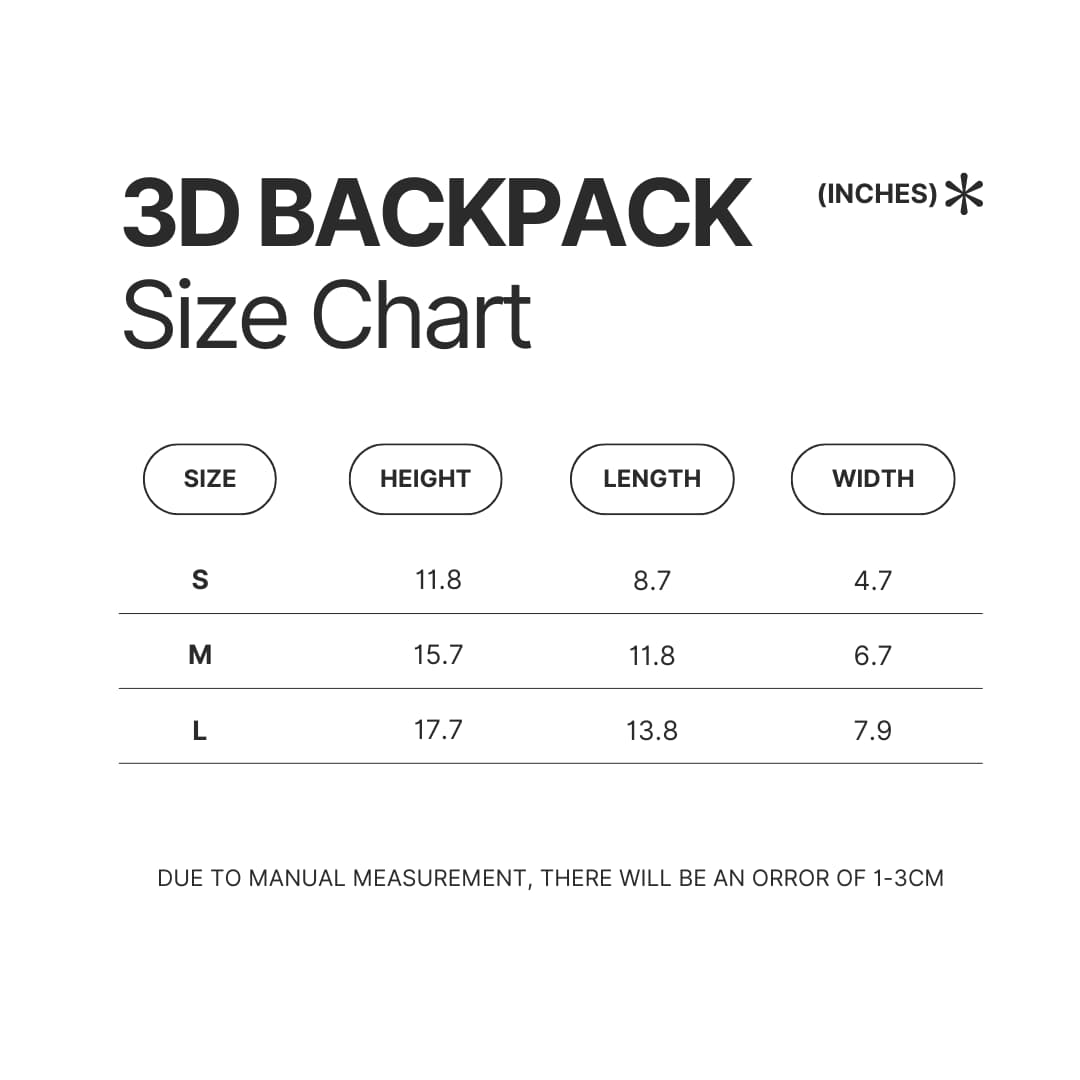 3D Backpack Size Chart - Bleach AU Store