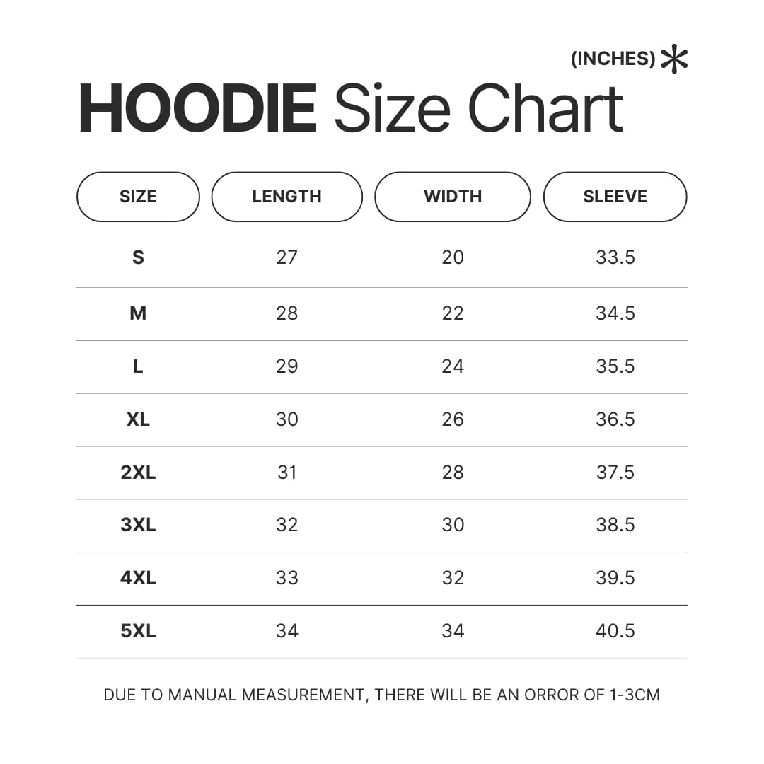 Hoodie Size Chart - Bleach AU Store