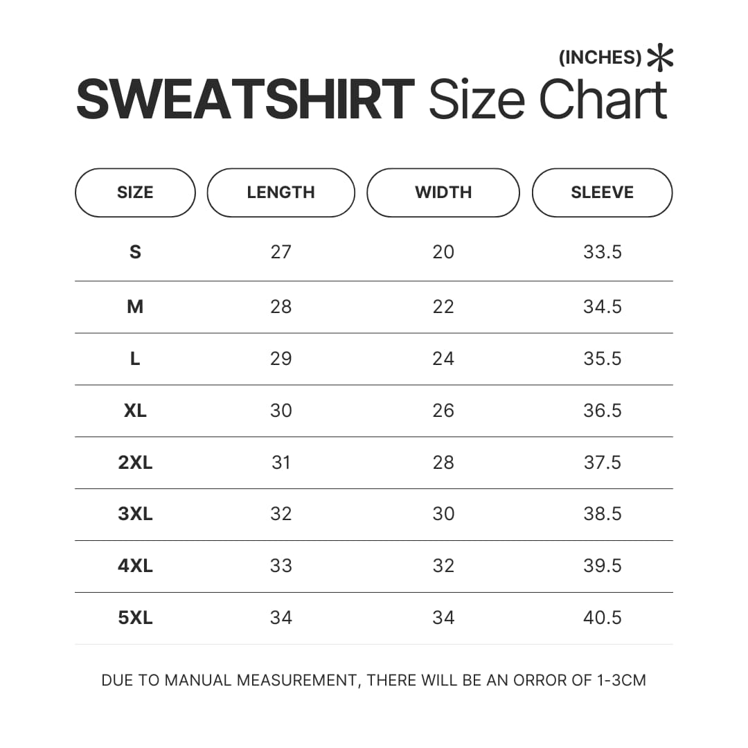 Sweatshirt Size Chart - Bleach AU Store