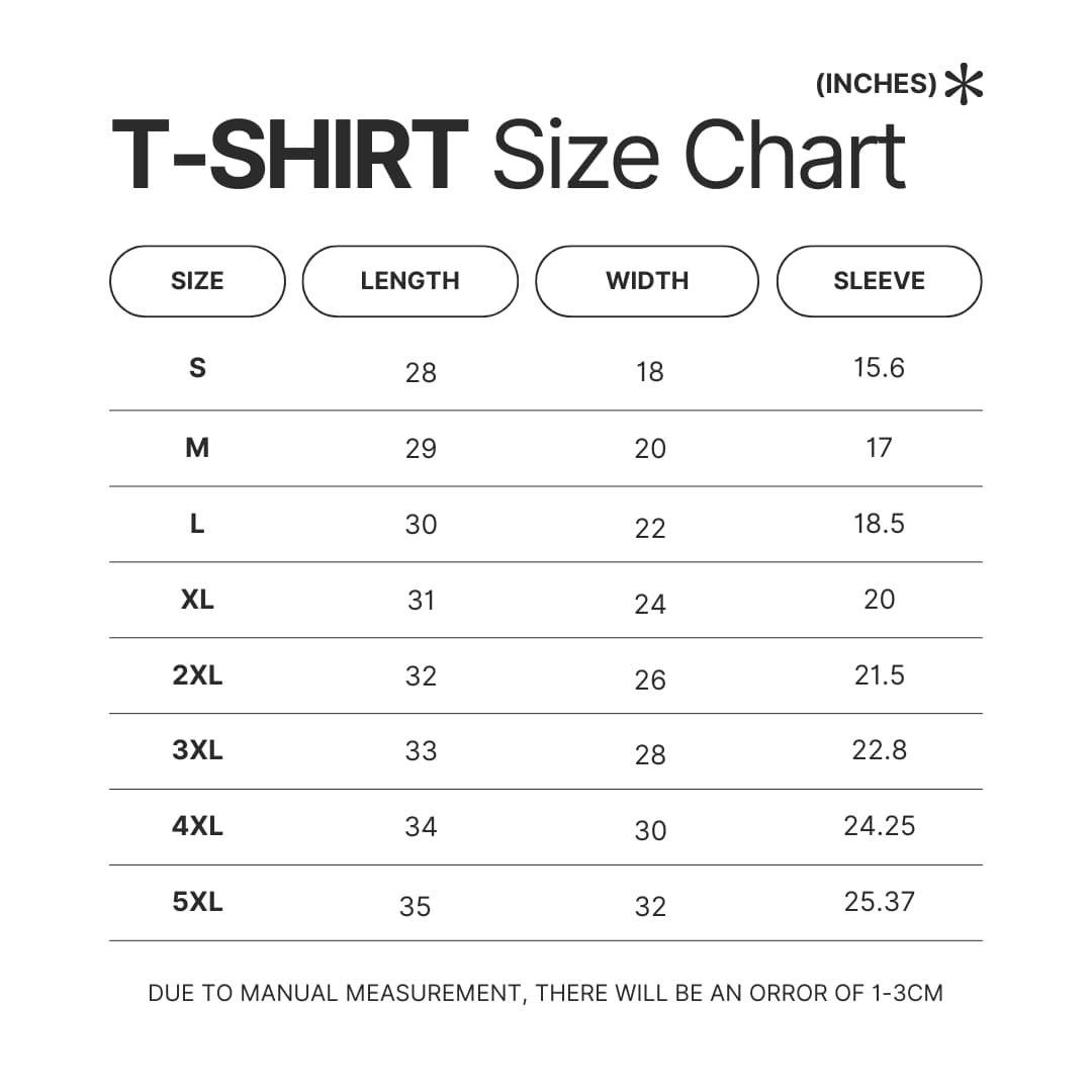 T shirt Size Chart - Bleach AU Store