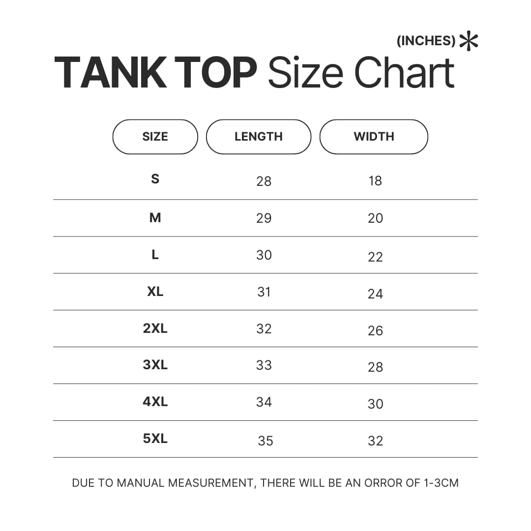 Tank Top Size Chart - Bleach AU Store