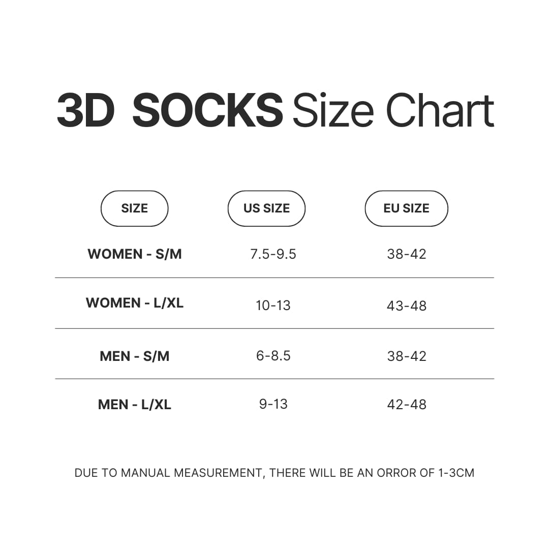 3D Socks Size Chart - Bleach AU Store